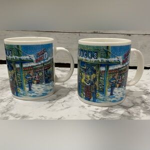 STARBUCKS HOLIDAY COFFEE MUG SET OF 2 FARMERS MARKET 16 OZ  CHRISTMAS